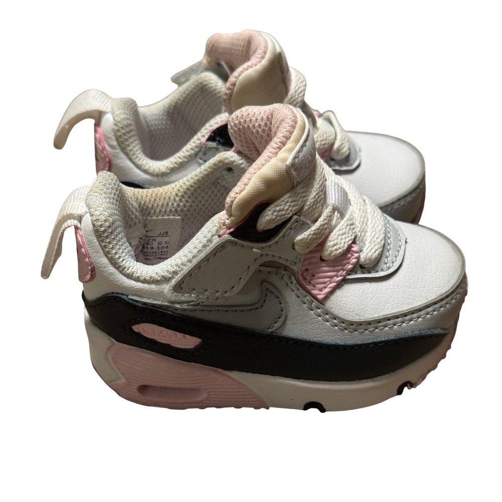 Nike Air Max 90 Tiny Toddler Shoes White Pink Black Size 2C